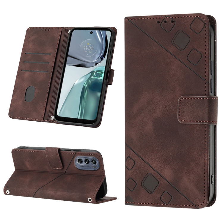 

For Motorola Moto G62 5G Skin-feel Embossed Leather Phone Case(Brown)