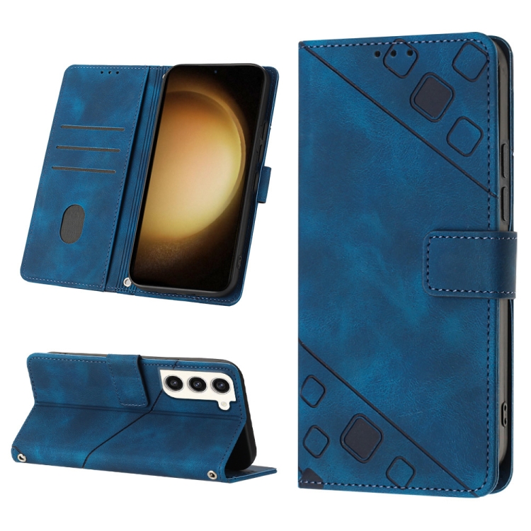 

For Samsung Galaxy S23 5G Skin-feel Embossed Leather Phone Case(Blue)