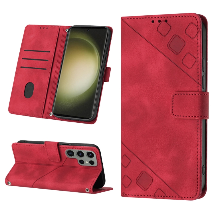

For Samsung Galaxy S23 Ultra 5G Skin-feel Embossed Leather Phone Case(Red)