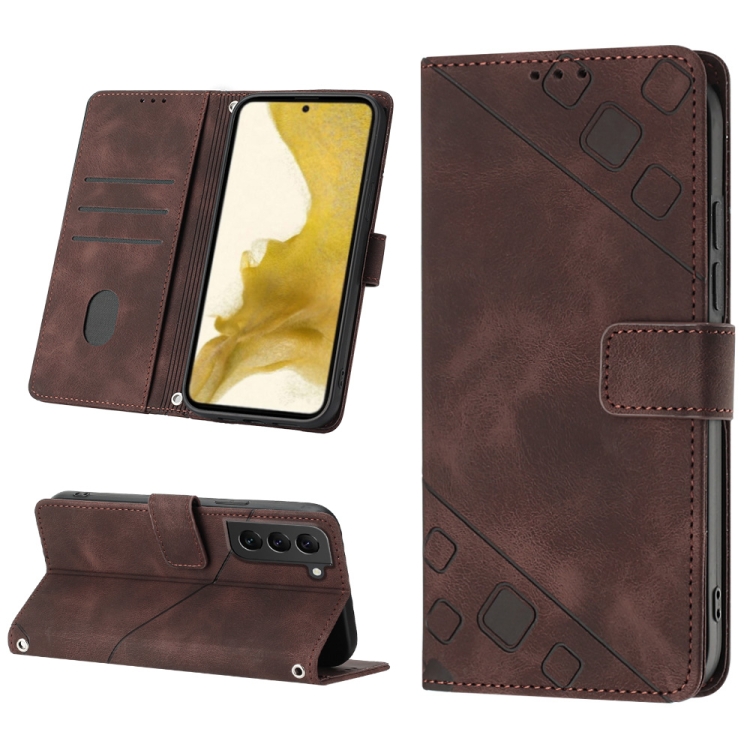 

For Samsung Galaxy S22 5G Skin-feel Embossed Leather Phone Case(Brown)
