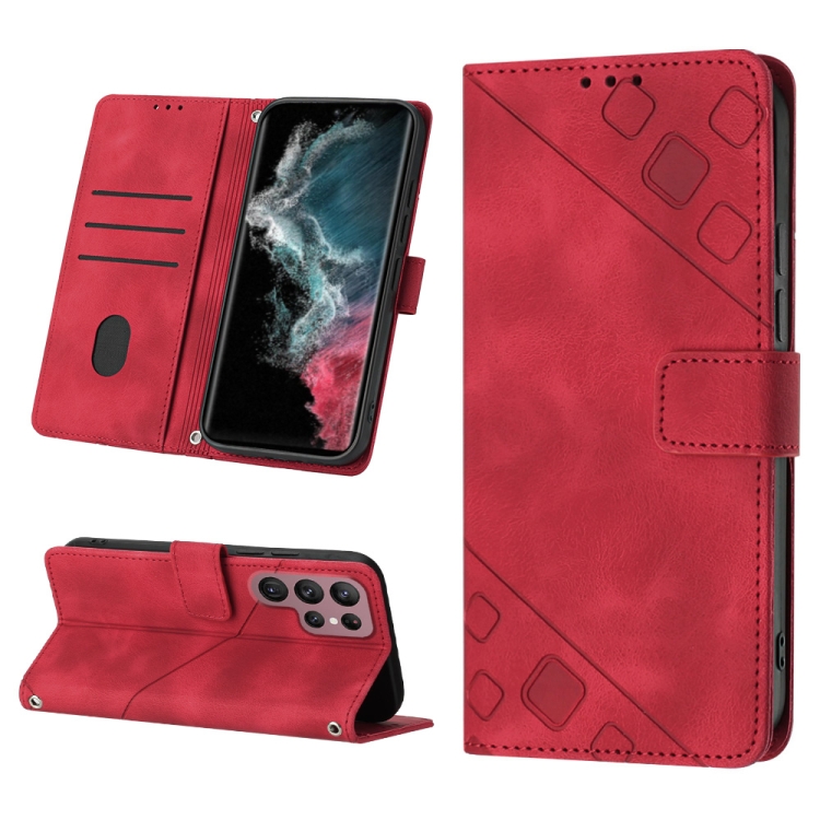 

For Samsung Galaxy S22 Ultra 5G Skin-feel Embossed Leather Phone Case(Red)