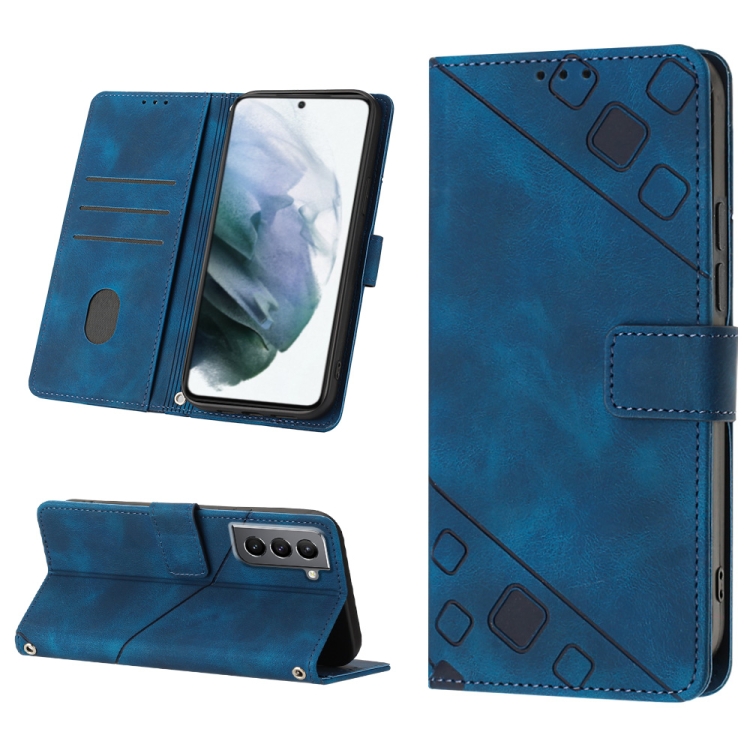 

For Samsung Galaxy S21 5G Skin-feel Embossed Leather Phone Case(Blue)