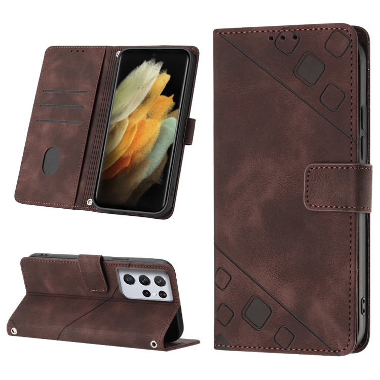 

For Samsung Galaxy S21 Ultra 5G Skin-feel Embossed Leather Phone Case(Brown)