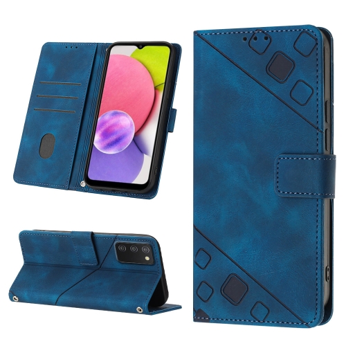 

For Samsung Galaxy A03s 164.3mm India Skin-feel Embossed Leather Phone Case(Blue)