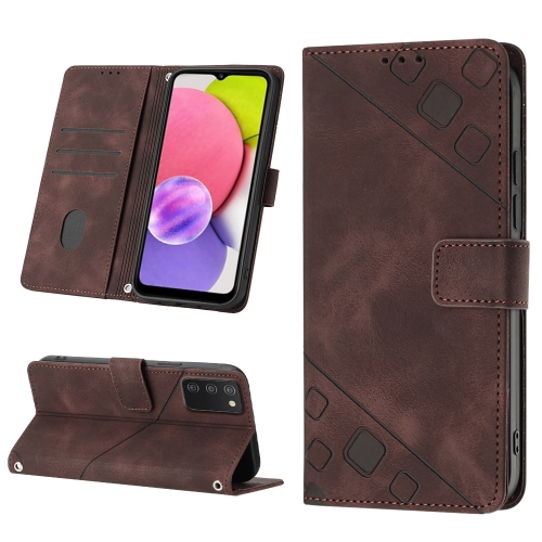 

For Samsung Galaxy A03s 166.6mm Skin-feel Embossed Leather Phone Case(Brown)