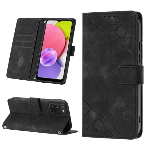 

For Samsung Galaxy A03s 165.8mm US Skin-feel Embossed Leather Phone Case(Black)