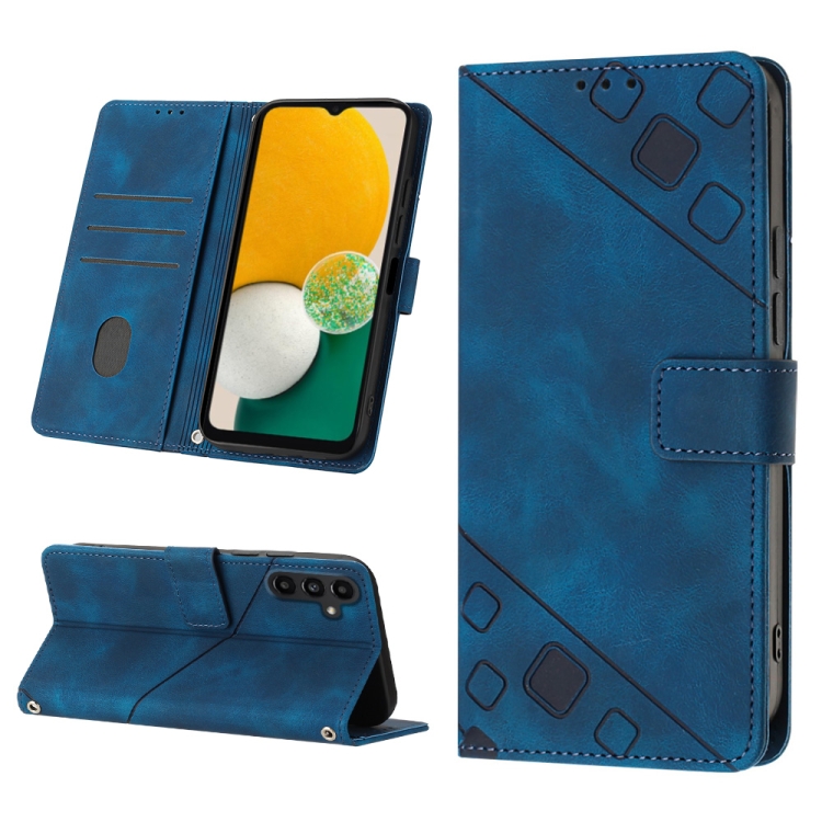 

For Samsung Galaxy A13 5G /A04 4G/A04e Skin-feel Embossed Leather Phone Case(Blue)