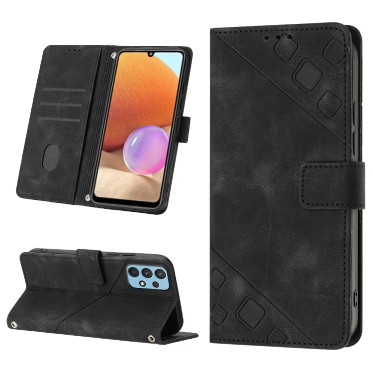 

For Samsung Galaxy A32 4G Skin-feel Embossed Leather Phone Case(Black)