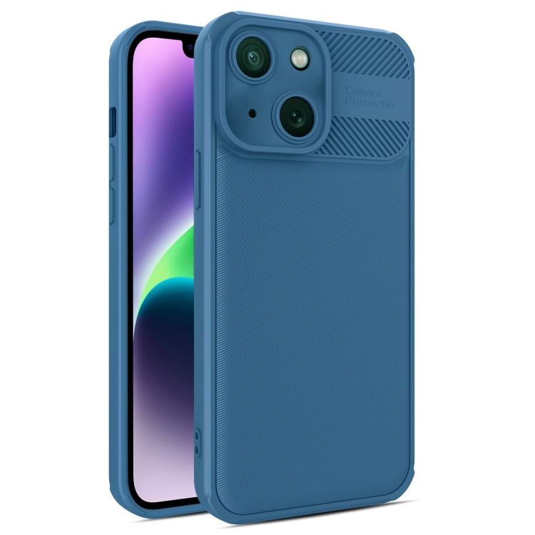 

For iPhone 14 Plus Twill Texture TPU Shockproof Phone Case(Blue)