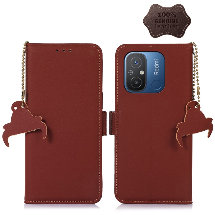 

For Xiaomi Redmi 12C / Redmi 11A Genuine Leather Magnetic RFID Leather Phone Case(Coffee)