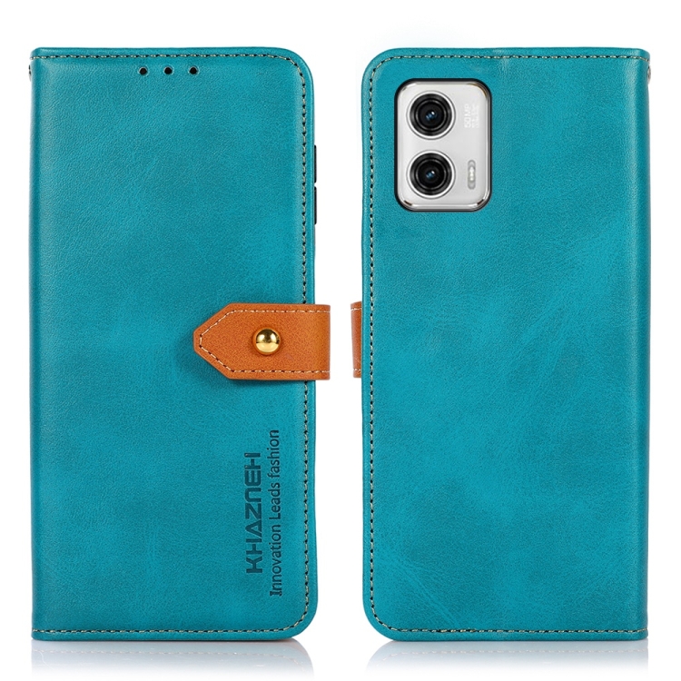 

For Motorola Moto G73 5G KHAZNEH Dual-color Cowhide Texture Flip Leather Phone Case(Blue)