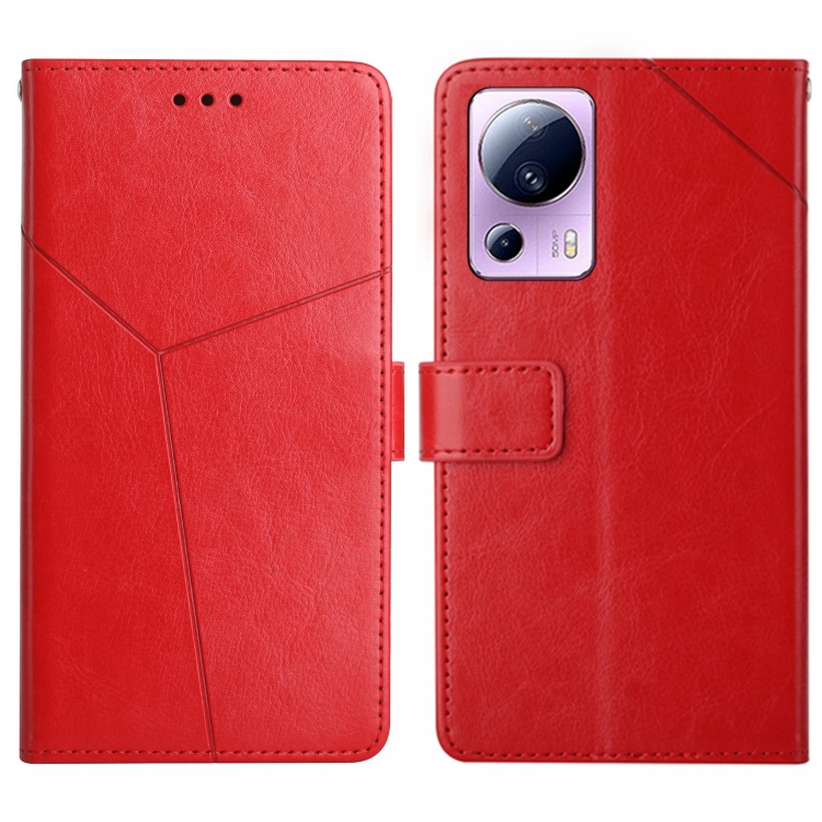 

For Xiaomi 13 Lite HT01 Y-shaped Pattern Flip Leather Phone Case(Red)