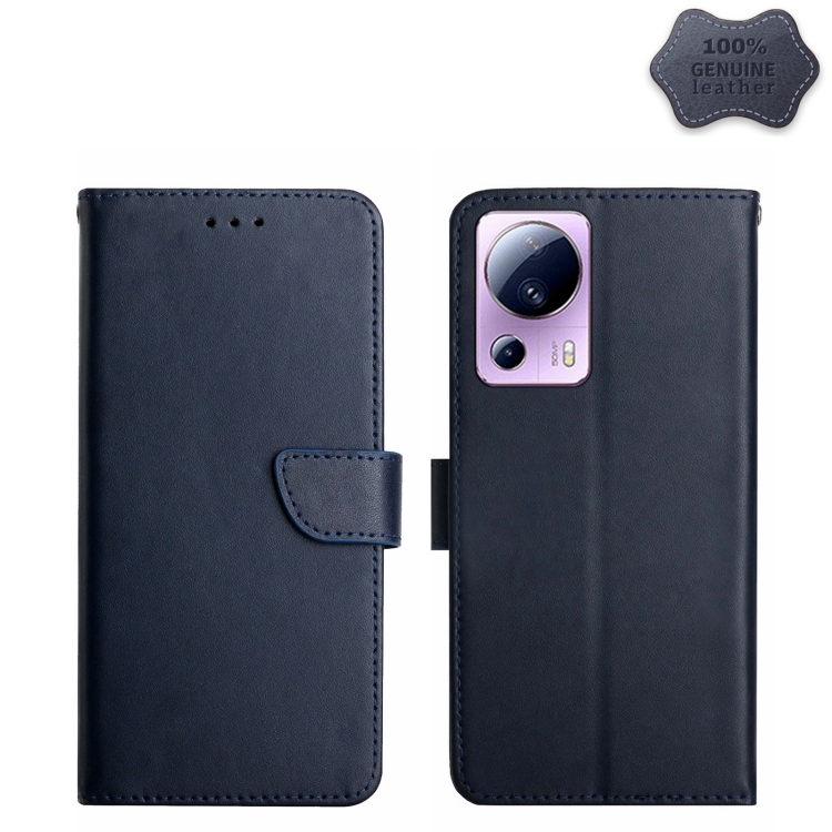

For Xiaomi 13 Lite Genuine Leather Fingerprint-proof Flip Phone Case(Blue)