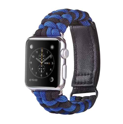 

Paracord Plain Weave Hook And Loop Fastener Nylon Watch Band For Apple Watch Series 8&7 41mm / SE 2&6&SE&5&4 40mm / 3&2&1 38mm(Blue)