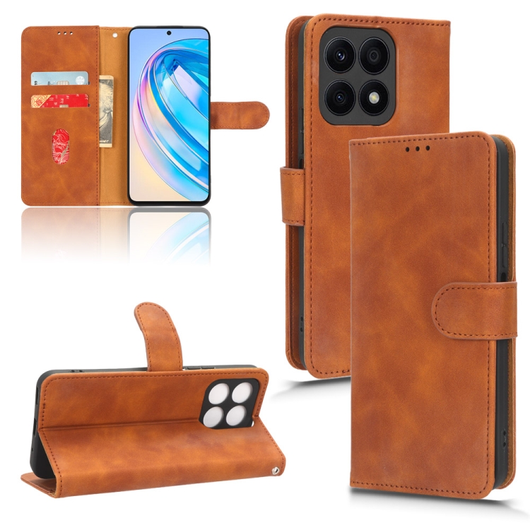 

For Honor X8a Skin Feel Magnetic Flip Leather Phone Case(Brown)