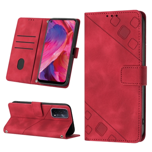 

For OPPO A54 5G / A74 5G / A93 5G Skin-feel Embossed Leather Phone Case(Red)