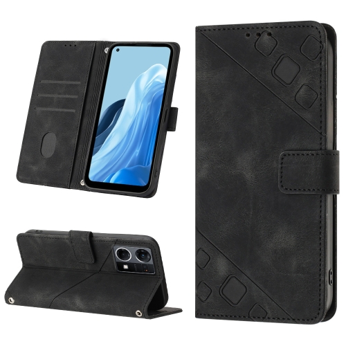 

For OPPO Reno7 4G / F21 Pro Skin-feel Embossed Leather Phone Case(Black)