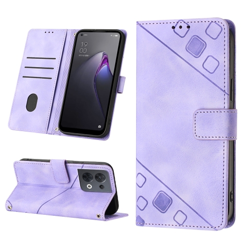 

For OPPO Reno8 5G Skin-feel Embossed Leather Phone Case(Light Purple)