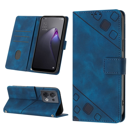 

For OPPO Reno8 5G Skin-feel Embossed Leather Phone Case(Blue)