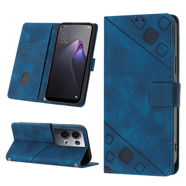 

For OPPO Reno8 Pro 5G Skin-feel Embossed Leather Phone Case(Blue)
