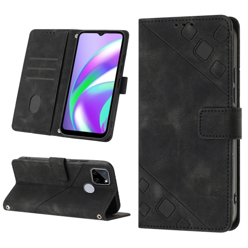 

For Realme C12 / C15 / C25 / C25s Skin-feel Embossed Leather Phone Case(Black)