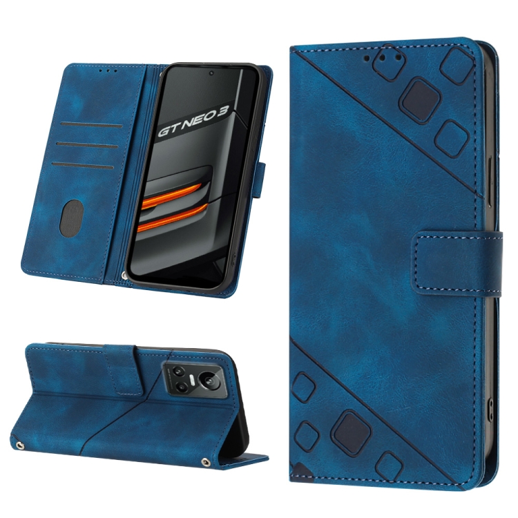

For Realme GT Neo3 Skin-feel Embossed Leather Phone Case(Blue)