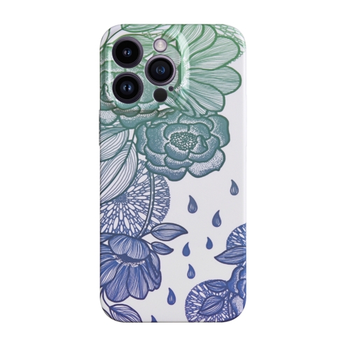 

For iPhone 13 mini Film Craft Hard PC Phone Case(Green Blue Flower)