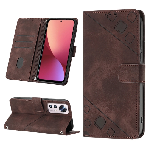 

For Xiaomi 12 Pro Skin-feel Embossed Leather Phone Case(Brown)