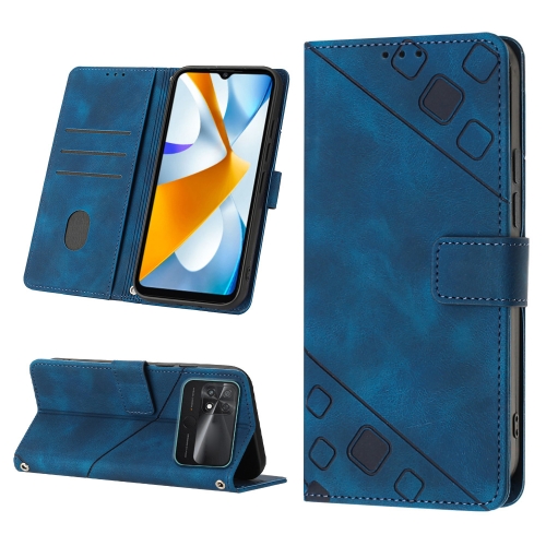 

For Xiaomi Poco C40 Skin-feel Embossed Leather Phone Case(Blue)