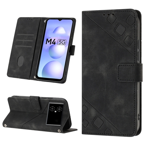 

For Xiaomi Poco M4 5G / M5 4G Skin-feel Embossed Leather Phone Case(Black)