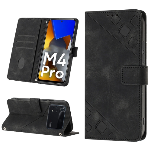 

For Xiaomi Poco M4 Pro 4G Skin-feel Embossed Leather Phone Case(Black)