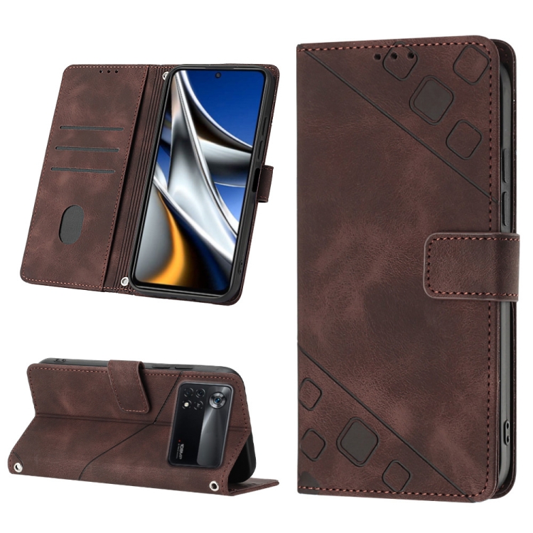 

For Xiaomi Poco X4 Pro 5G Skin-feel Embossed Leather Phone Case(Brown)