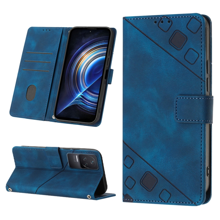 

For Xiaomi Redmi K50 Pro / K50 Skin-feel Embossed Leather Phone Case(Blue)