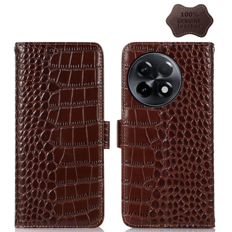 

For OnePlus Ace 2 5G Crocodile Top Layer Cowhide Leather Phone Case(Brown)