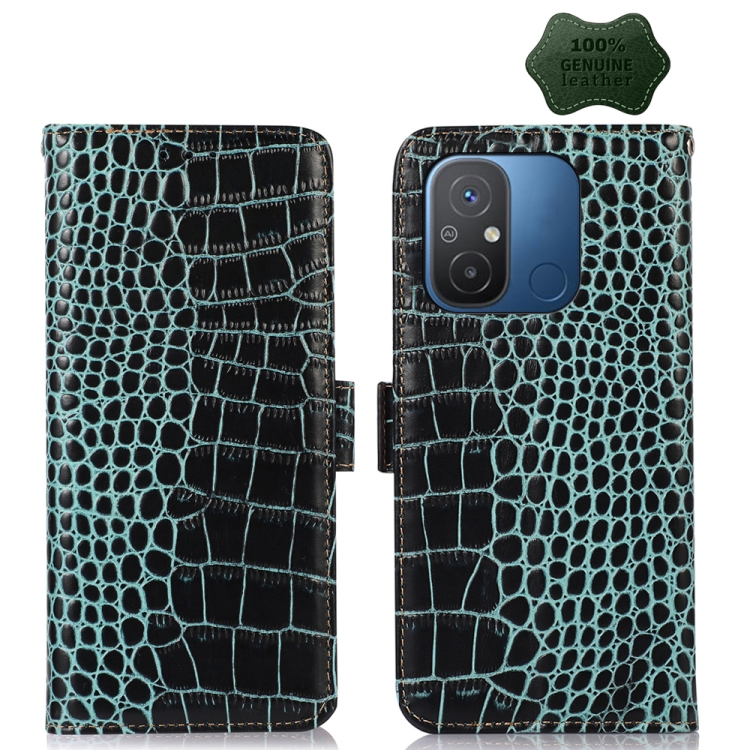

For Xiaomi Redmi 12C / 11A Crocodile Top Layer Cowhide Leather Phone Case(Green)