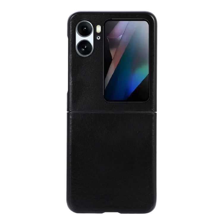 

For OPPO Find N2 Flip Genuine Leather Double Color Crazy Horse Phone Case(Black)