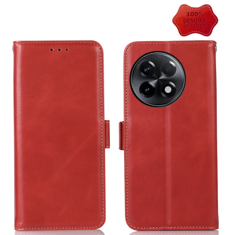 

For OnePlus Ace 2 5G Crazy Horse Top Layer Cowhide Leather Phone Case(Red)