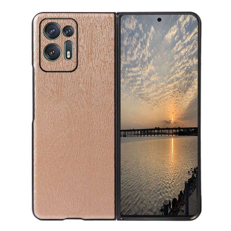

For OPPO Find N2 Wood Texture PU Phone Case(Gold)