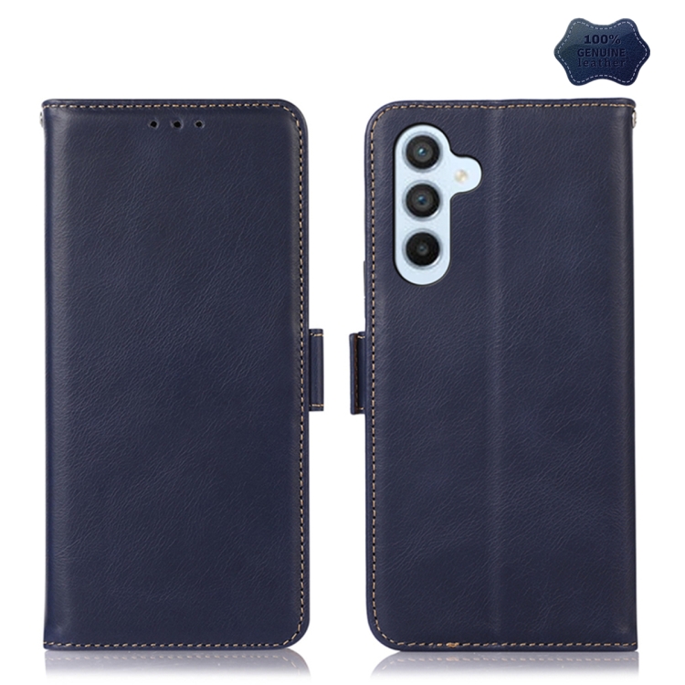 

For Samsung Galaxy A24 4G Magnetic Crazy Horse Texture Genuine Leather RFID Phone Case(Blue)