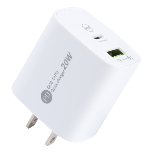 

PD 20W USB-C/Type-C+QC 3.0 USB Interface Fast Charge Charger, Specification: US Plug(White)