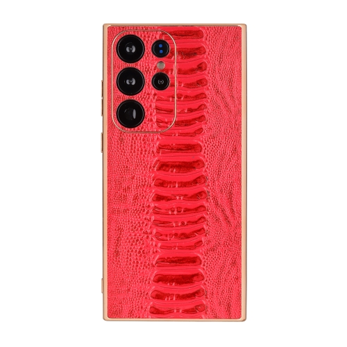 

For Samsung Galaxy S23 Ultra 5G Genuine Leather Weilai Series Nano Electroplating Phone Case(Red)