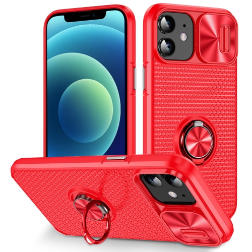 

For iPhone 12 Sliding Camshield Armor Phone Case with Ring Holder(Red)