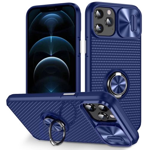 

For iPhone 12 Pro Sliding Camshield Armor Phone Case with Ring Holder(Blue)