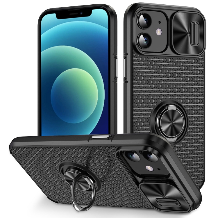 

For iPhone 11 Sliding Camshield Armor Phone Case with Ring Holder(Black)