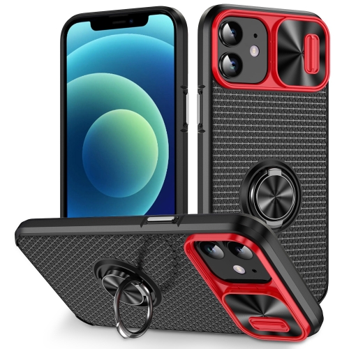 

For iPhone 11 Sliding Camshield Armor Phone Case with Ring Holder(Red Black)