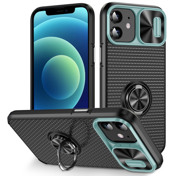 

For iPhone 11 Sliding Camshield Armor Phone Case with Ring Holder(Grey Green Black)