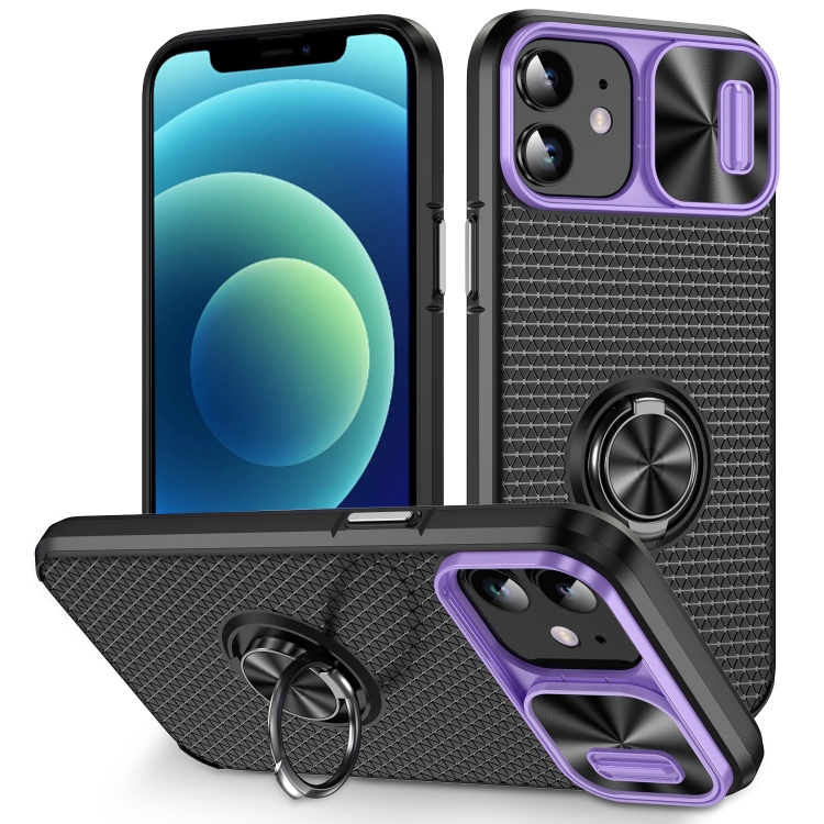 

For iPhone 11 Sliding Camshield Armor Phone Case with Ring Holder(Purple Black)