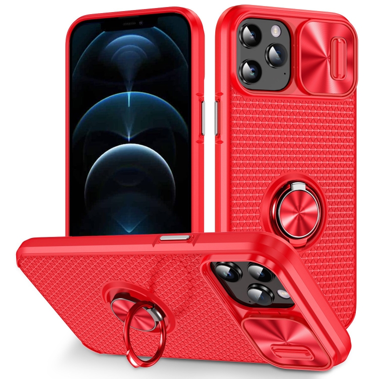 

For iPhone 11 Pro Sliding Camshield Armor Phone Case with Ring Holder(Red)