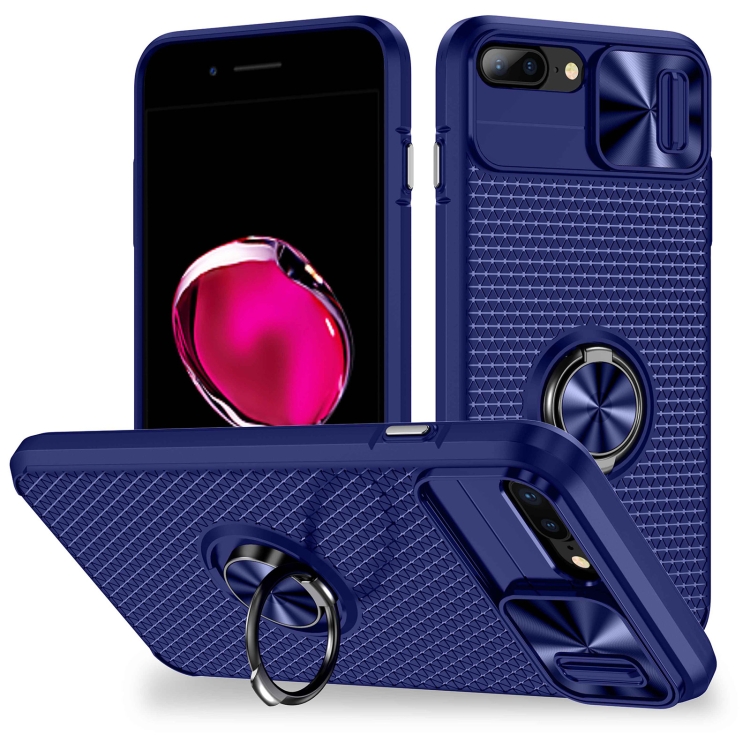 

For iPhone SE 2022 / 2020 / 7 / 8 Sliding Camshield Armor Phone Case with Ring Holder(Blue)