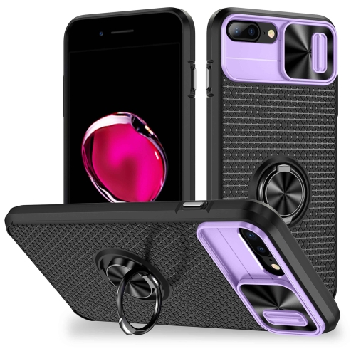

For iPhone SE 2022 / 2020 / 7 / 8 Sliding Camshield Armor Phone Case with Ring Holder(Purple Black)